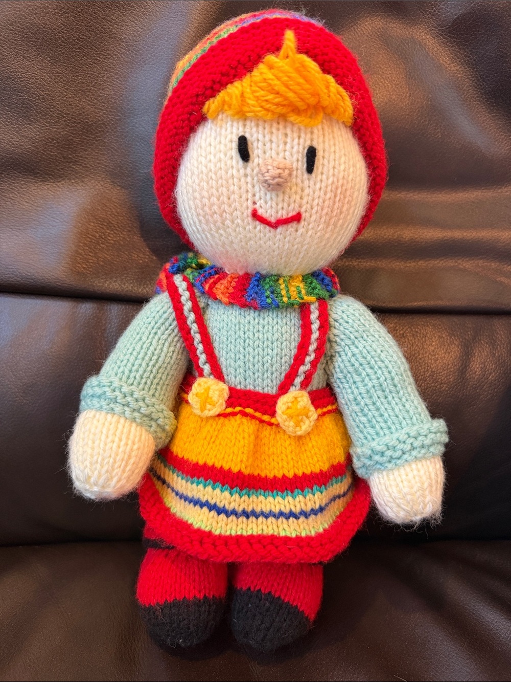 Jean Greenhowe Handmade Knit Rainbow Doll - collectible